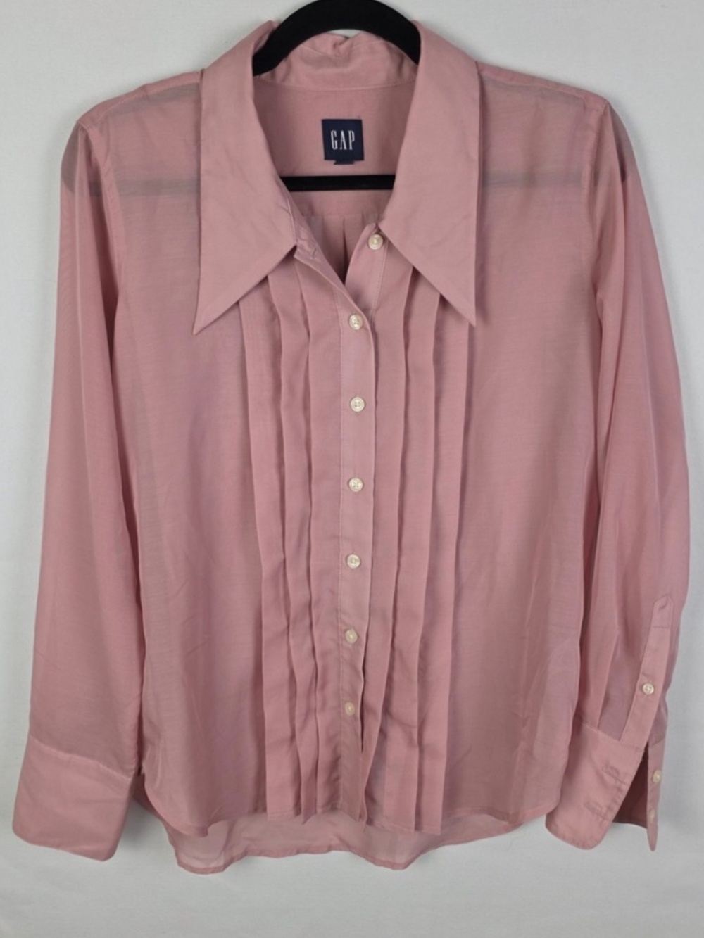 GAP Womens Dusty Rose Sheer Pleated Front Button Down Blouse Size XXL